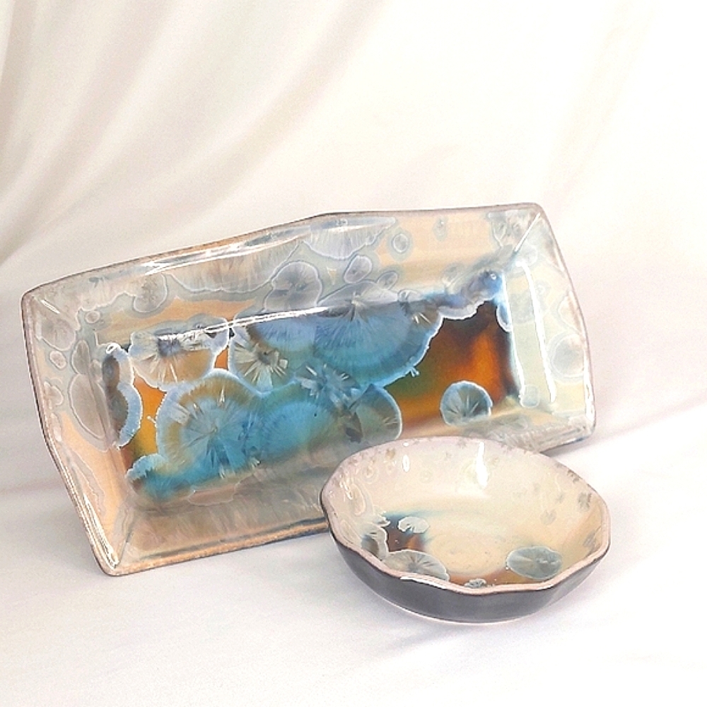 Bill Campbell Studio Art Pottery Tray & Bowl, Set of 2